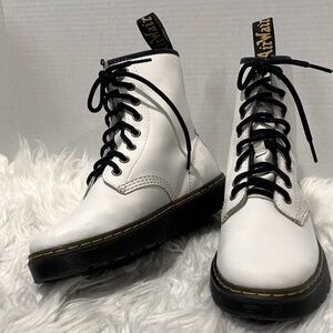 Dr. Martens White Zavala Combat Boots with Black Laces